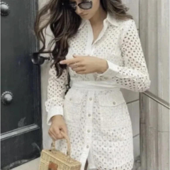 Zara ecru openwork embroidery mini dress XS - Picture 3 of 10